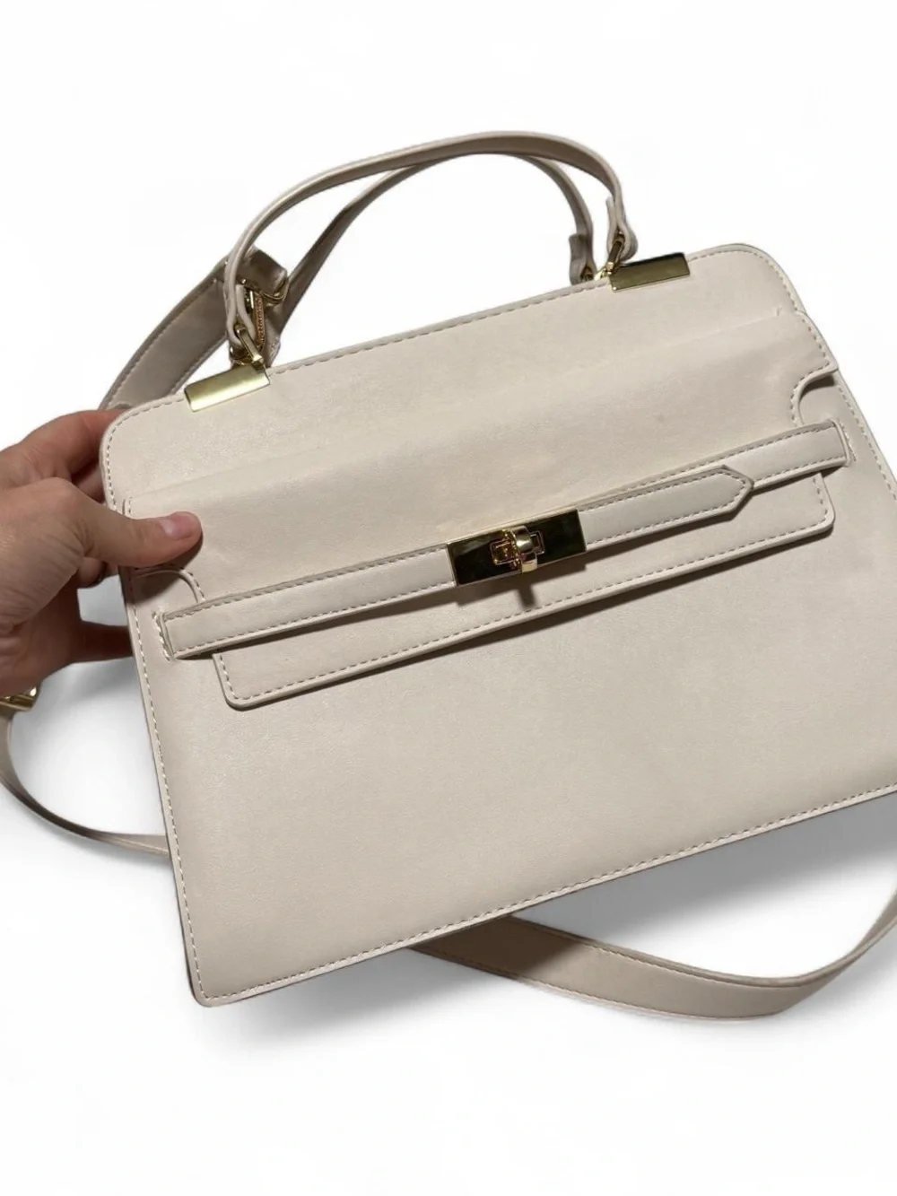 Steve Madden cream satchel crossbody handbag with gold hardware and wallet - Picture 2 of 7